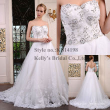 fashion design sweetheart neckline with high quality beaded on bodice A-line skirt beaded trim for wedding dress